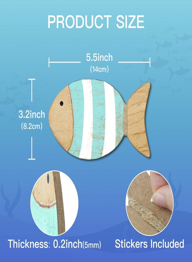 Putuo Decor 4 Pcs Wood Fish Wall Art, Nautical Beach Decor, Wooden Fish Hanging Sculptures, Blue (5.5 In) - Image 2